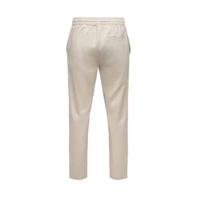 Beige only & sons men trousers with a drawstring waistband and subtle side stripes for athletic wear
