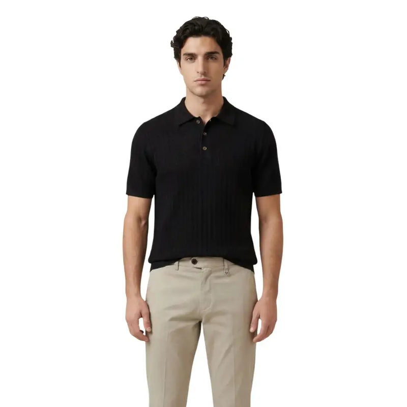 Only & Sons Herren-Polohemd aus weißer Baumwolle mit kurzen Ärmeln in Schwarz, gerippter Struktur und geknöpftem Kragen