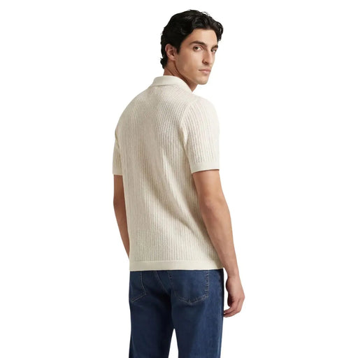 Only and Sons men white cotton polo short sleeve shirt in cream ribbed knit with classic collar for casual wear