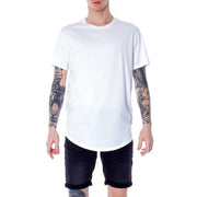 Only and sons men white cotton t shirt round neck with crew neck and slightly curved hemline in a minimalist style