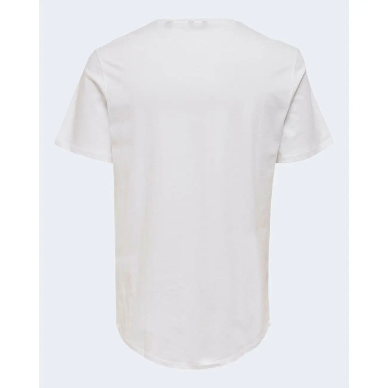 Only and sons men white cotton t shirt with short sleeves crew neck and slightly curved hem