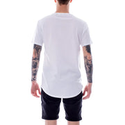 Only and sons men white cotton t shirt with round neck short sleeves relaxed fit and curved hemline
