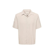 Only beigefarbenes Tencel-Herrenhemd von and sons mit kurzen Ärmeln, klassischem Kragen und minimalistischem Knopfverschluss