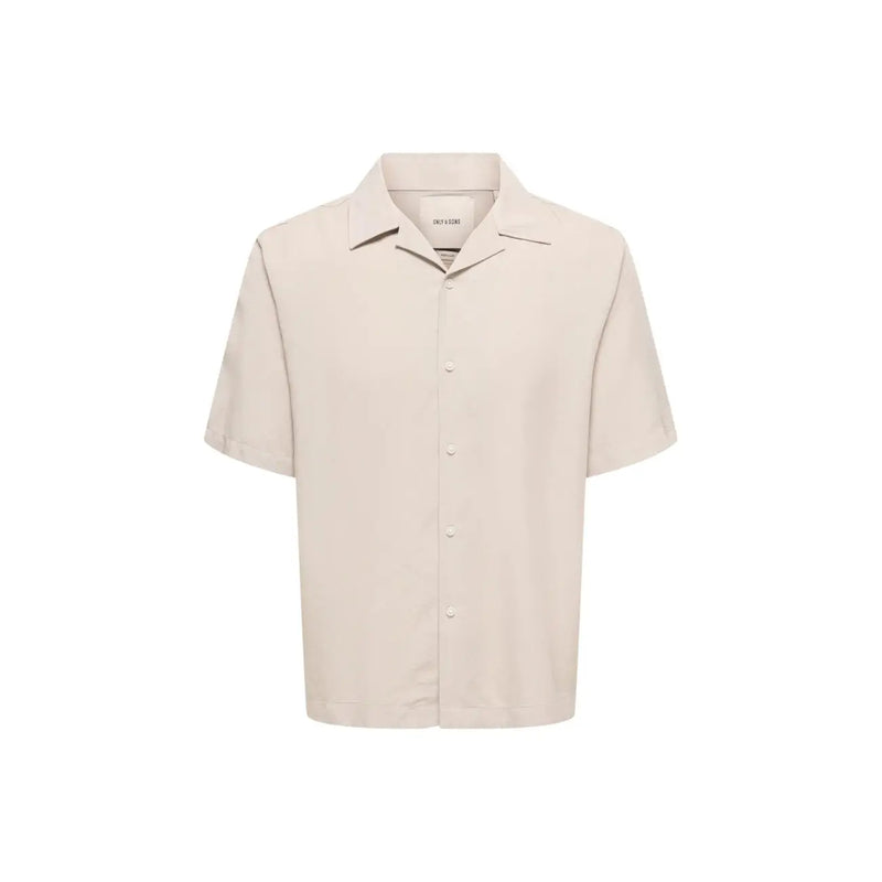 Only beigefarbenes Tencel-Herrenhemd von and sons mit kurzen Ärmeln, klassischem Kragen und minimalistischem Knopfverschluss
