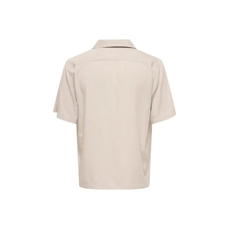 Only beigefarbenes Herrenhemd von and Sons aus Tencel mit kurzen Ärmeln, klassischem Kragen und minimalistischem Design