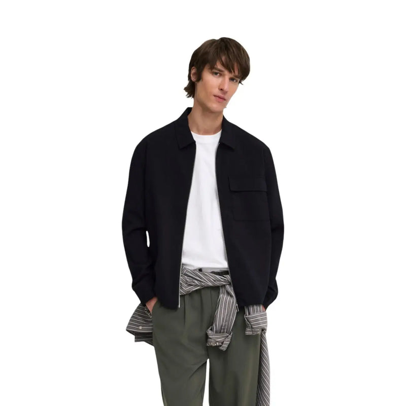 Only and Sons mens black polyester regular fit blazer with collar and chest pocket featuring textured fabric