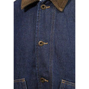 Only Herren-Jeansblazer von and Sons aus Baumwolle, dunkelblauem Denim, braunem Cordkragen und Messingknöpfen