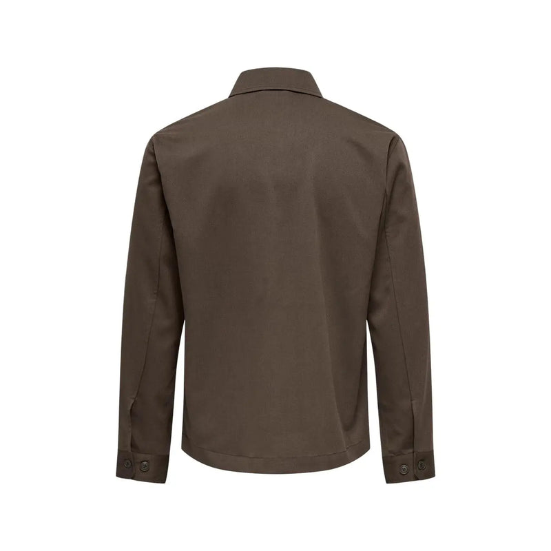 Only and sons mens brown overshirt regular fit in sleek dark olive green with classic collar and buttoned cuffs