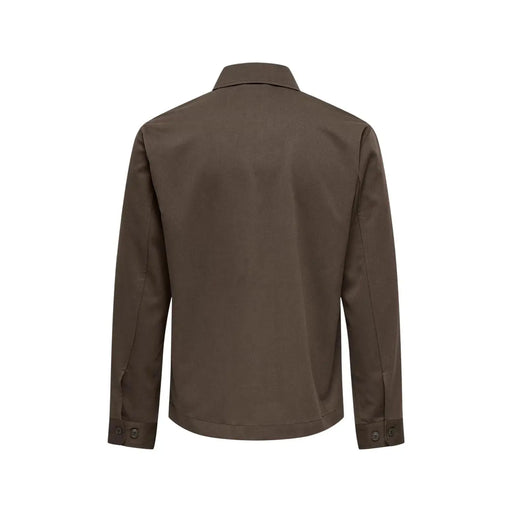 Only & Söhne Herren-Overshirt in Braun, reguläre Passform, elegantem Dunkelolivgrün mit klassischem Kragen und geknöpften Manschetten