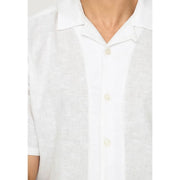 Only and sons mens white linen blend resort shirt with short sleeves classic collar and matching buttons