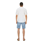 Only and sons mens white linen blend resort shirt with short sleeves classic collar and tailored fit