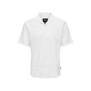 Only and sons mens white linen blend resort shirt with short sleeves classic collar and subtle texture
