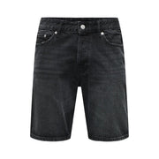 Only & Sons shorts Edge for men in black denim with faded distressed finish and silver hardware, front view