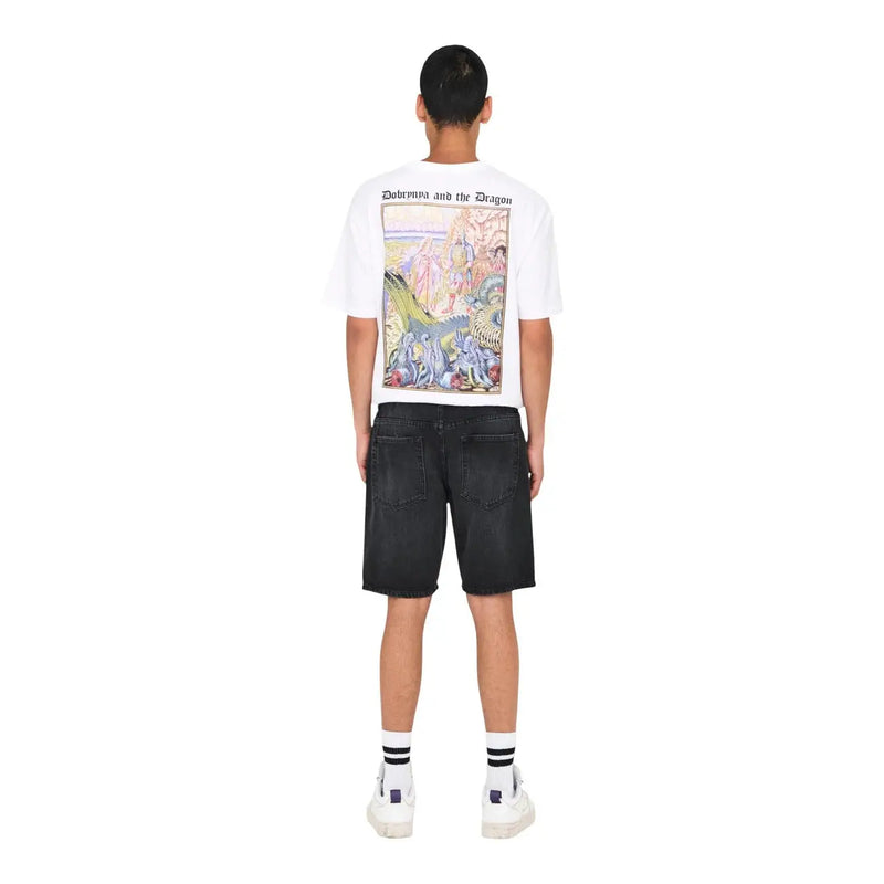 Only and sons shorts edge for men in white with colorful dragon illustration on back, back view