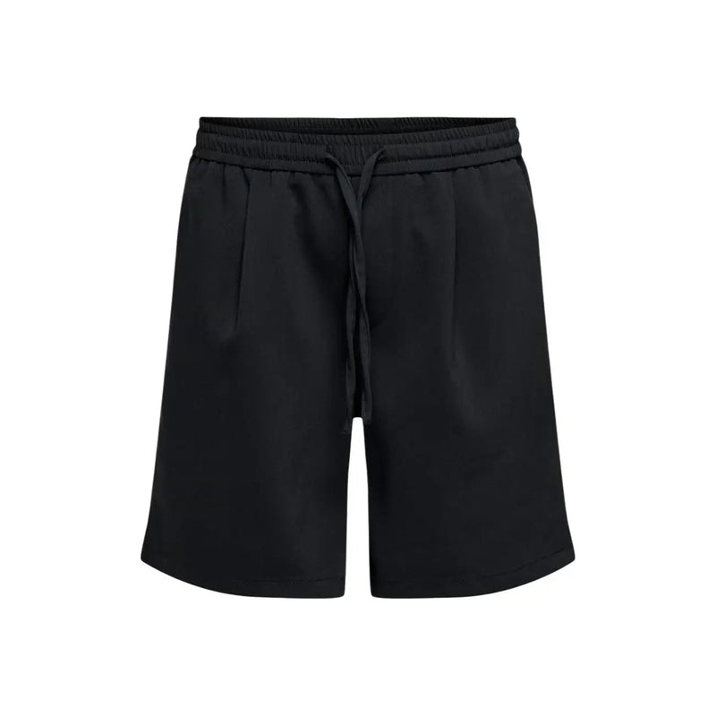 Only & Sons Short ONSWILL pour homme, noir, avec taille élastiquée à cordon et plis discrets, vue de face