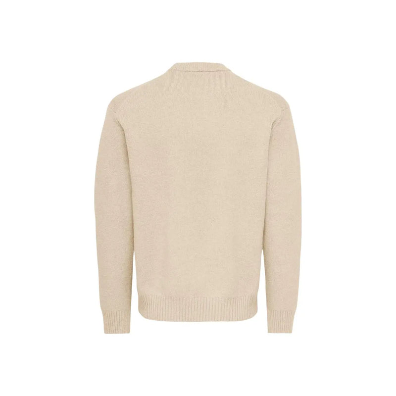 Only Sons-Pullover James für Herren aus beigefarbenem Strick mit gerippten Bündchen und Saum, Vorderansicht