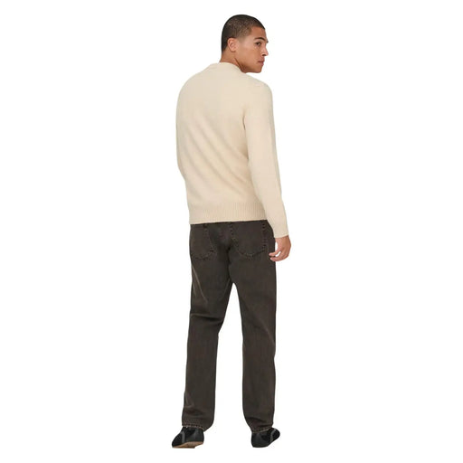 Only Sons sweater James for men in cream with ribbed crew neckline and cuffs, front view