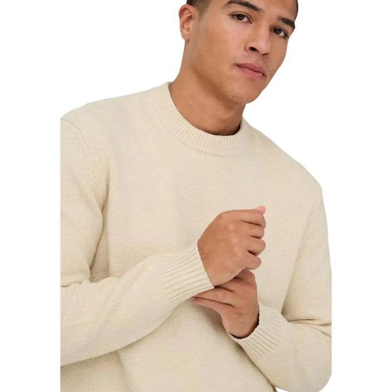 Only Sons-Pullover James für Herren in Creme mit Rippstrickstruktur, Vorderansicht