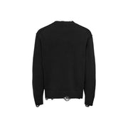 Only Sons sweater Tune for men in black knit with distressing and frayed hem and sleeve cuffs, front view