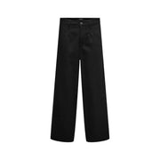 Only Jean Remi à jambes larges pour femme, finition satinée noire, fermeture boutonnée à la taille, vue de face
