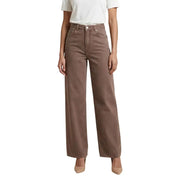 Only Women beige cotton brown high-rise wide-leg jeans back view