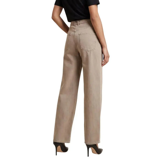 Only Women beige high-rise wide-leg cotton jeans with visible stitching