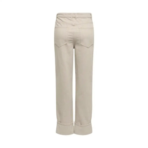 Only Women beige cotton wide-leg jeans with rolled cuffs, relaxed fit