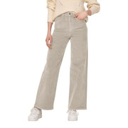 Only women beige cotton corduroy wide-leg trousers with relaxed fit and classic five-pocket design size 28