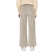 Only women beige cotton corduroy wide-leg trousers with relaxed fit and classic back pockets shown from the back side