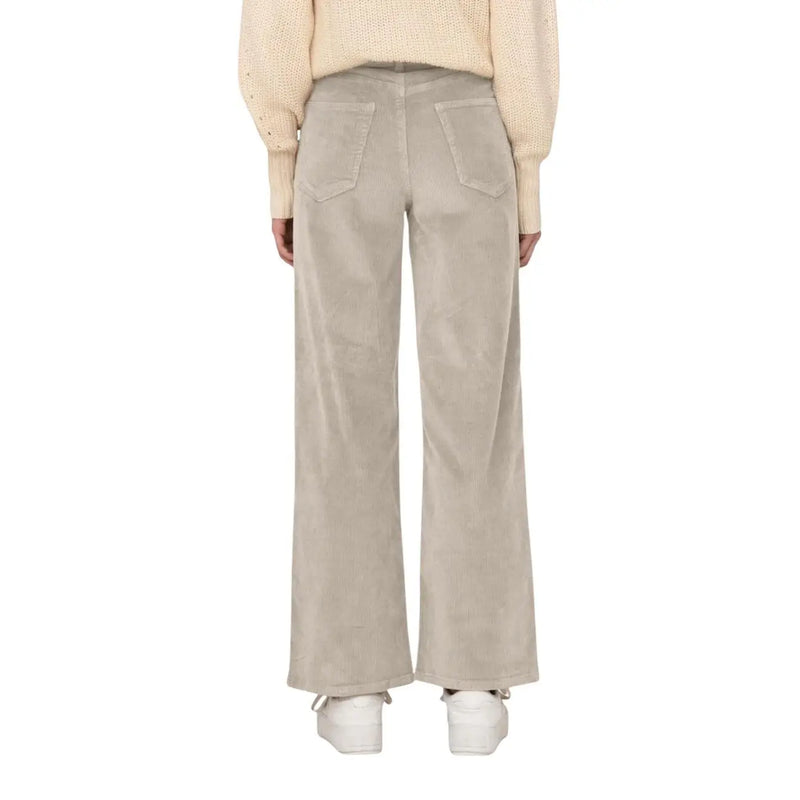 Only women beige cotton corduroy wide-leg trousers with relaxed fit and classic back pockets shown from the back side