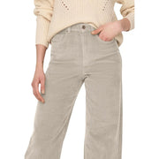 Only women beige cotton corduroy wide-leg trousers with soft texture and classic button closure size 28