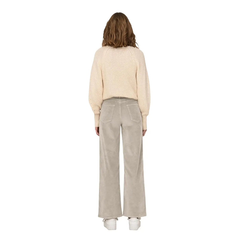 Only women beige cotton corduroy wide-leg trousers regular fit size 28 shown from the back with visible pockets