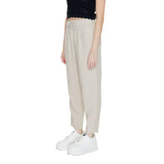 Only Women beige linen viscose high-waisted drawstring trousers