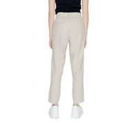 Only Women beige linen viscose high-waisted trousers with pleats