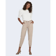 Only women beige viscose laced trousers with drawstring jogger style elastic cuffs and side pockets for spring summer