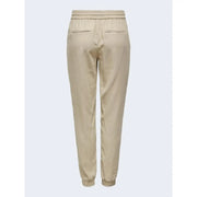 Only Women beige viscose jogger pants with elastic waistband and cuffed ankles for spring summer wear