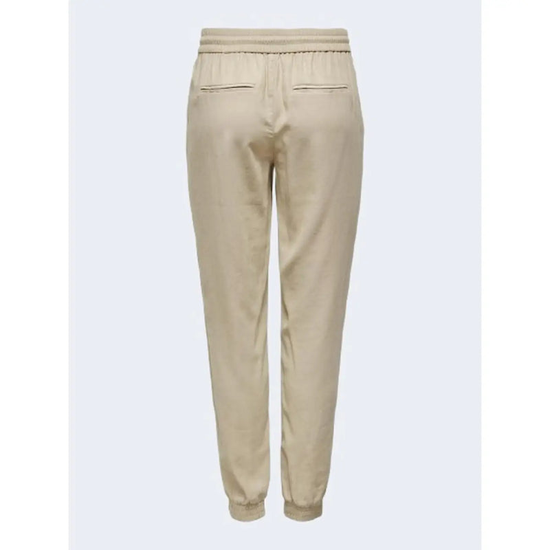 Only Women beige viscose jogger pants with elastic waistband and cuffed ankles for spring summer wear