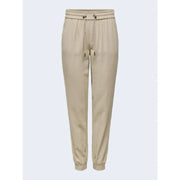 Only Women beige viscose laced trousers featuring a drawstring waistband and tapered cuffs for spring summer wear