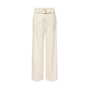 Cream-colored only women beige wide leg viscose trousers with matching belt and silver-toned buckle detail