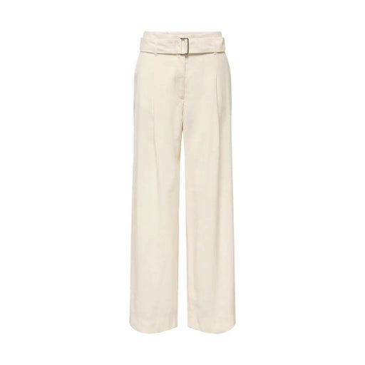 cremefarben only Beige Damen-Viskosehose mit weitem Bein, passendem Gürtel und silberfarbener Schnalle