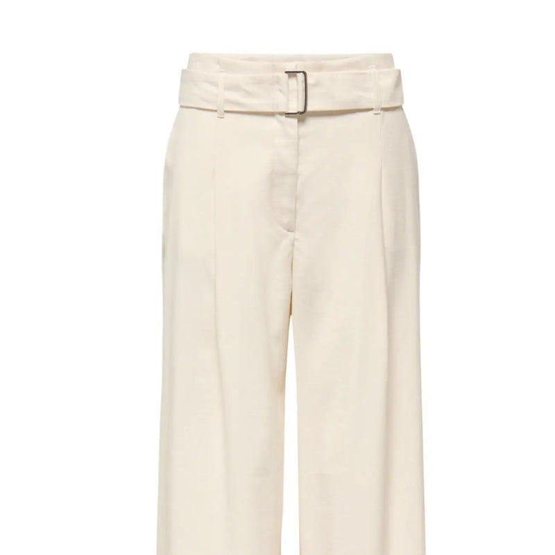 Cream-colored only women wide leg viscose trousers with matching belt and sleek minimalist design