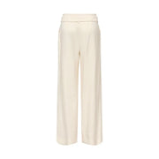 Only women beige wide leg belted viscose trousers with cream color, tailored fit, and subtle vertical pleats