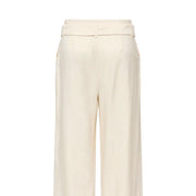 Only women beige wide-leg belted viscose trousers with a tailored fit and subtle pleats at the waistband
