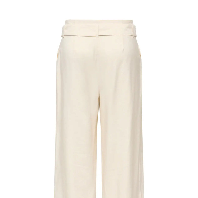 Only women beige wide-leg belted viscose trousers with a tailored fit and subtle pleats at the waistband