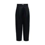 Only Women black high-waisted barrel chino cotton trousers size 36 with a sleek satin-like finish and front pleats