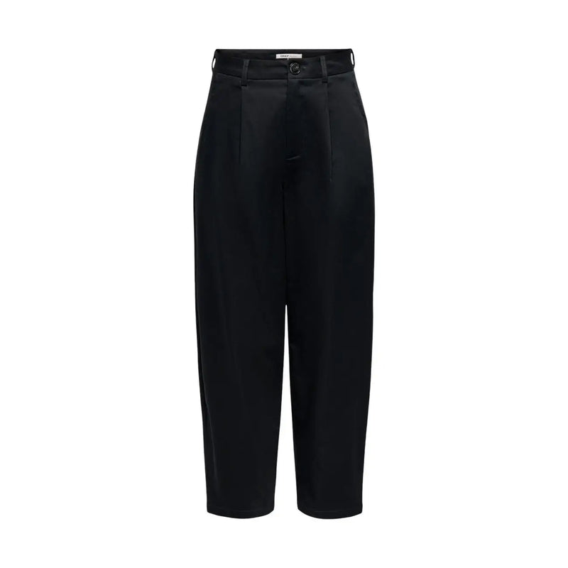 Only Women black high-waisted barrel chino cotton trousers size 36 with a sleek satin-like finish and front pleats