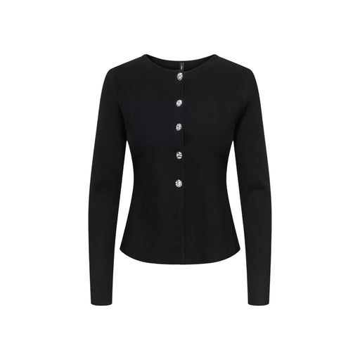 Schwarzer, langärmeliger Damenblazer mit silberverzierten Knöpfen aus Viskose-Nylon-Strickwaren von Only Frauen