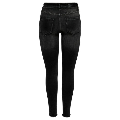 Only Jean skinny noir taille haute pour femme, en mélange de coton, délavé et ourlets effilochés visibles à l'arrière