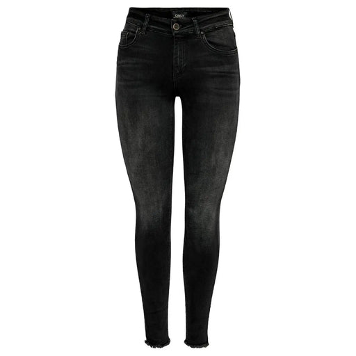 Jean skinny noir taille haute, délavé et ourlets effilochés, en mélange de coton. Only Femmes vues de dos