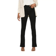 Black cotton blend high-waisted flared jeans for women with pockets featuring a sleek modern cut
